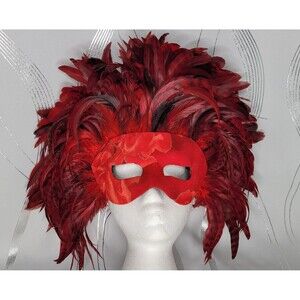 Maskerville FeatherCraft Mask Red Feathers Fantasy Fest, Mardi Gras, Fetish WOW
